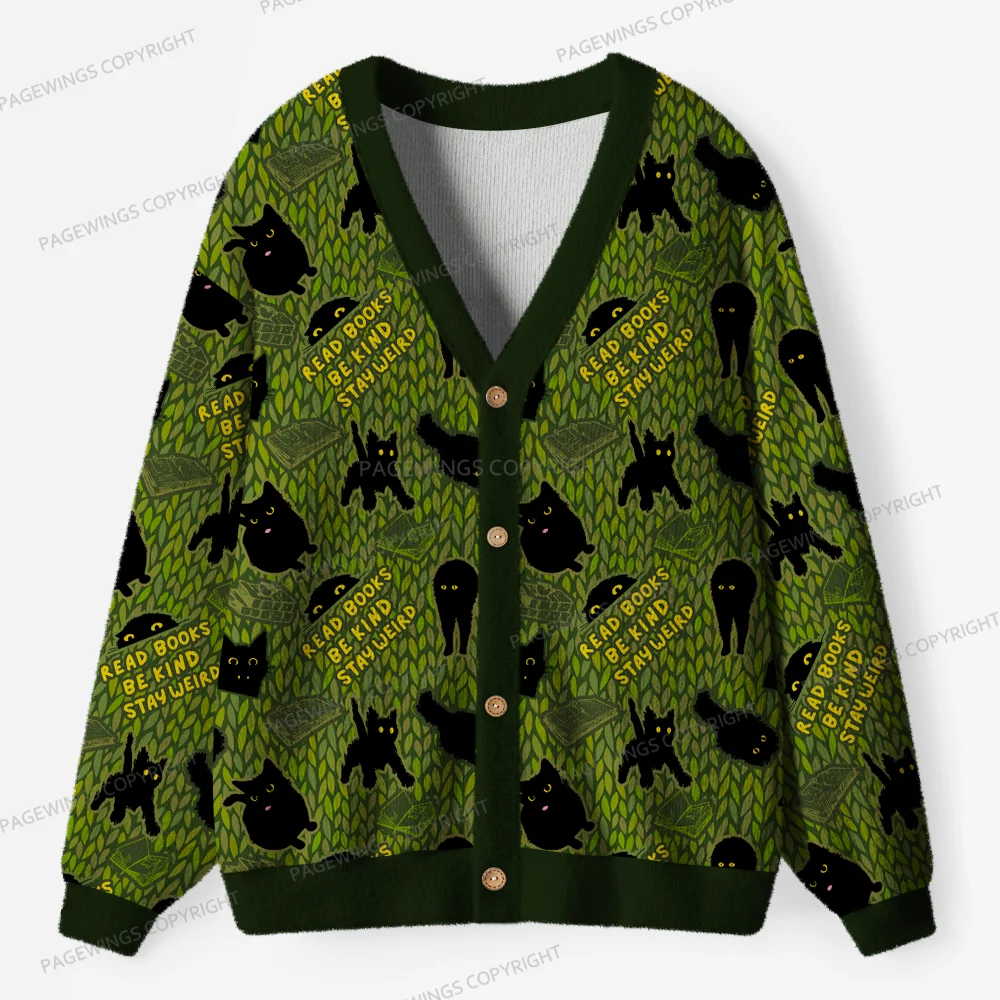 Pagewings Read Books Be Kind Stay Weird Unisex Ugly Cardigan Sweaters