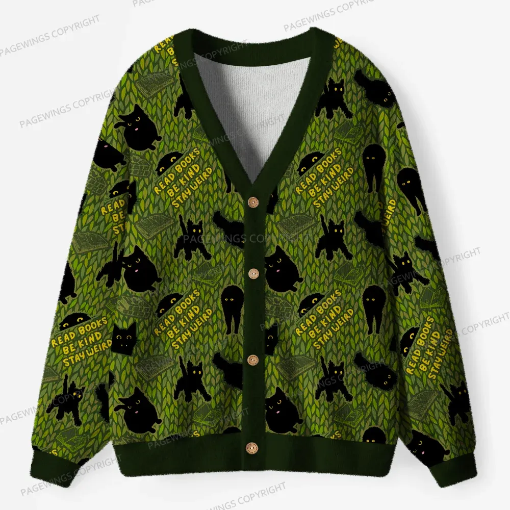 Pagewings Read Books Be Kind Stay Weird Unisex Ugly Cardigan Sweaters