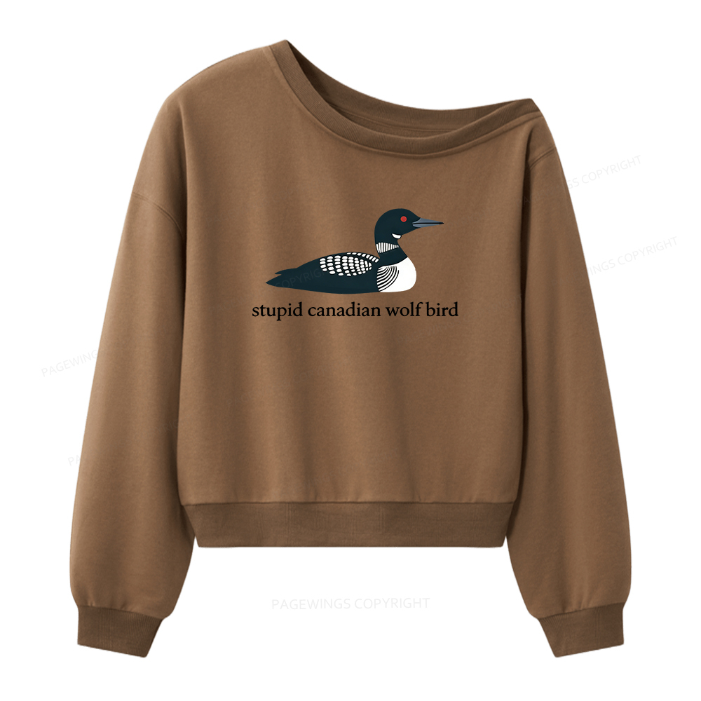 Pagewings Stupid Canadian Wolf Bird Women Off Shoulder Sweatshirt