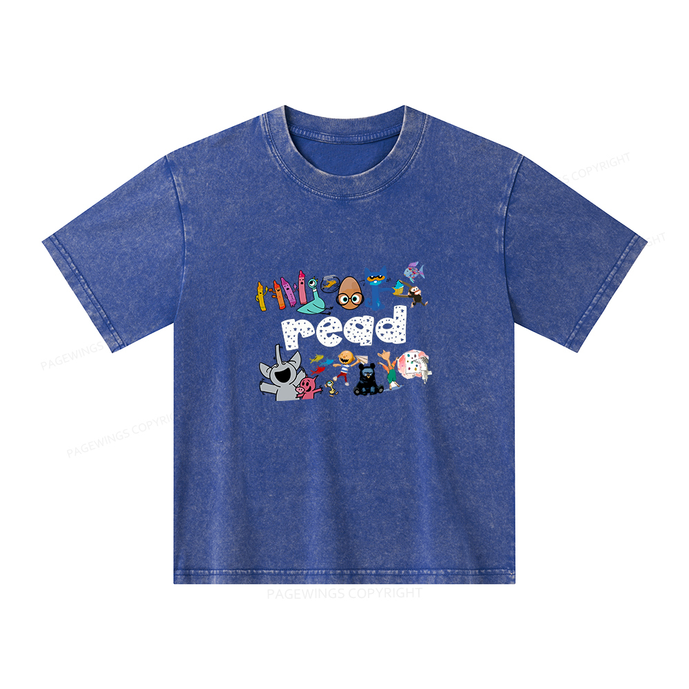 Pagewings Reading Bookish Unisex Kids Washed T-shirt