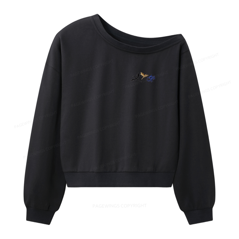 Pagewings Embroidered Fantasy Bookish Women Off Shoulder Sweatshirt