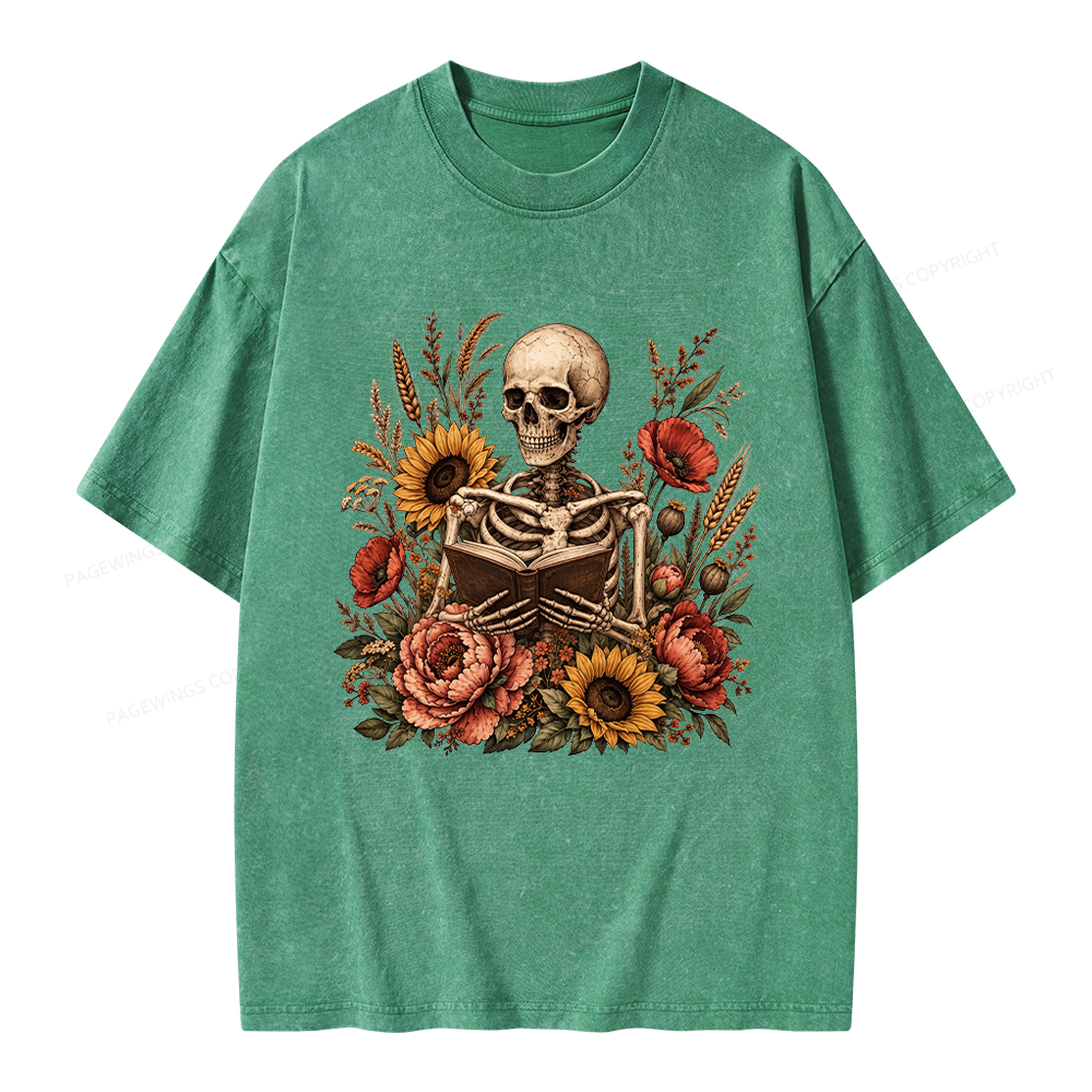 Pagewings Floral Skeleton Unisex Washed T-shirt