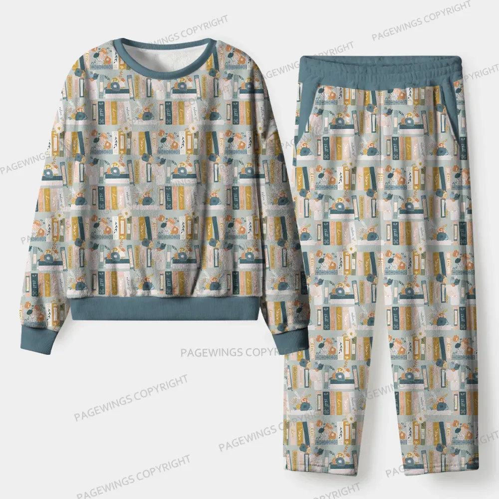 Pagewings Books And Cats Unisex Flannel Pajama Set