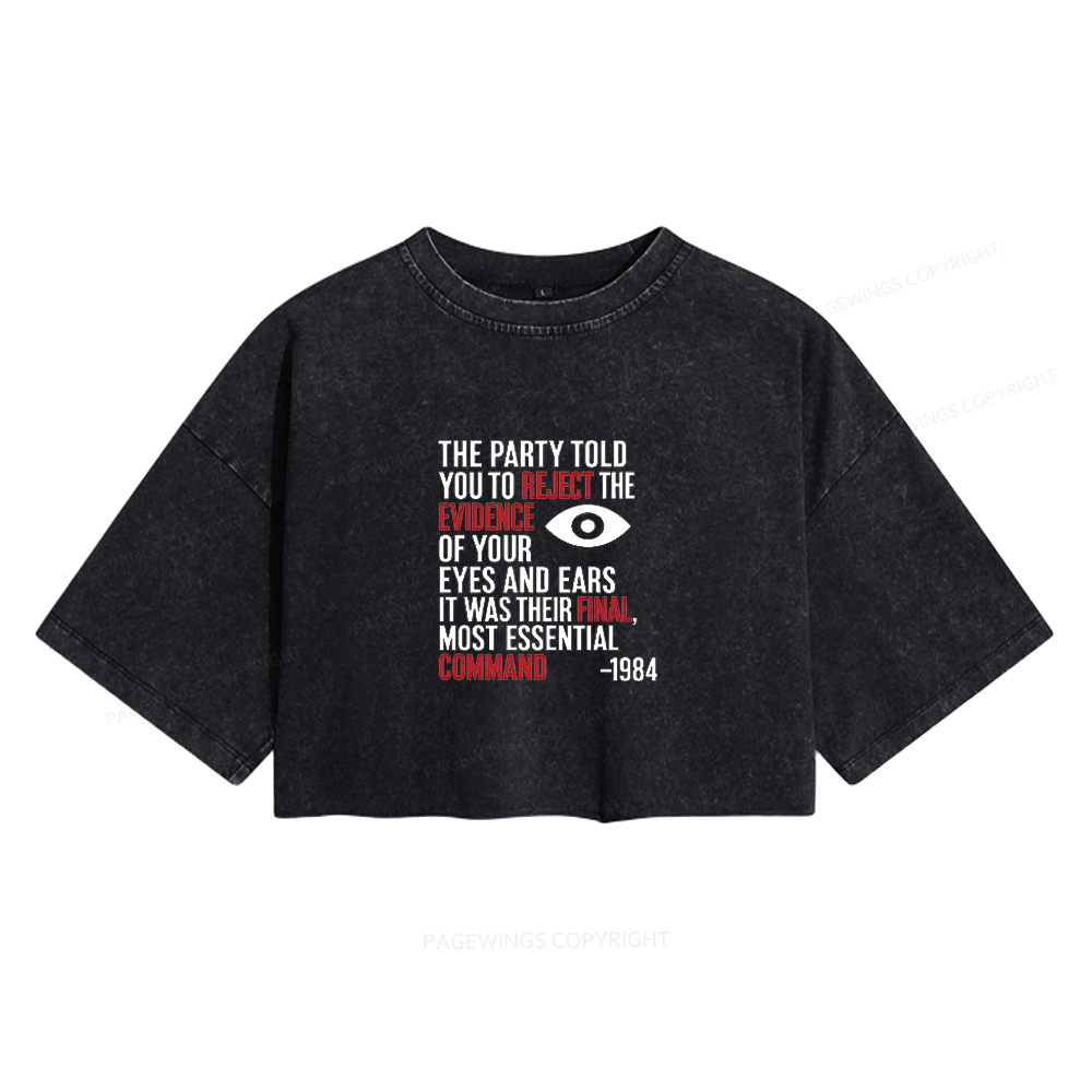 Pagewings Dystopia Quote Women's Washed Cropped T-shirt