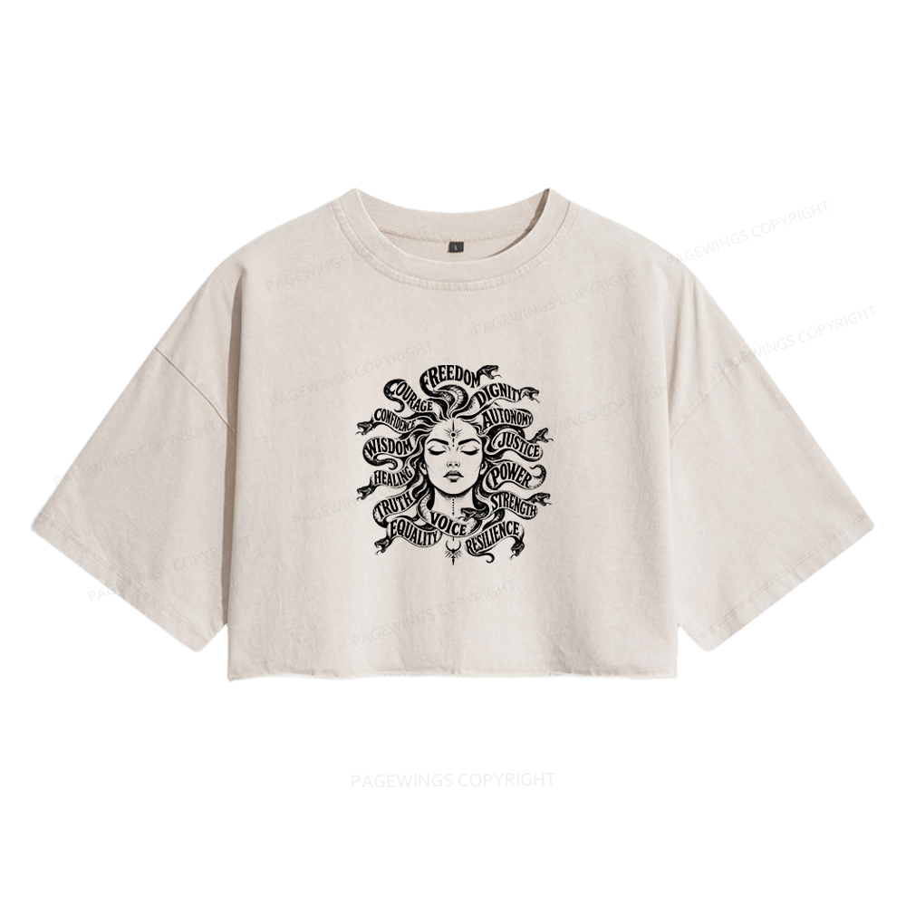 Pagewings Greek Mythology Women's Washed Cropped T-shirt