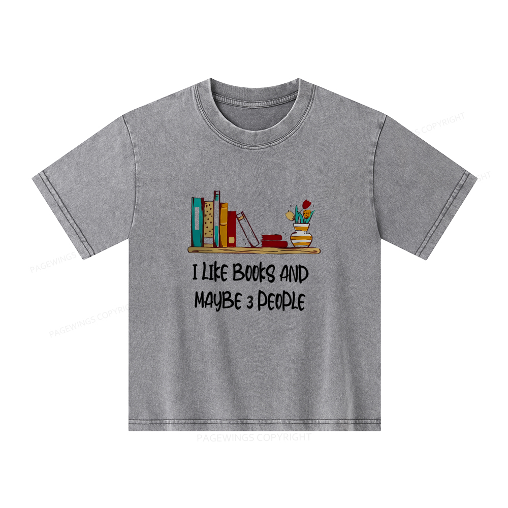Pagewings I Like Books World Unisex Kids Washed T-shirt