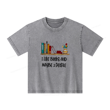 Pagewings I Like Books World Unisex Kids Washed T-shirt