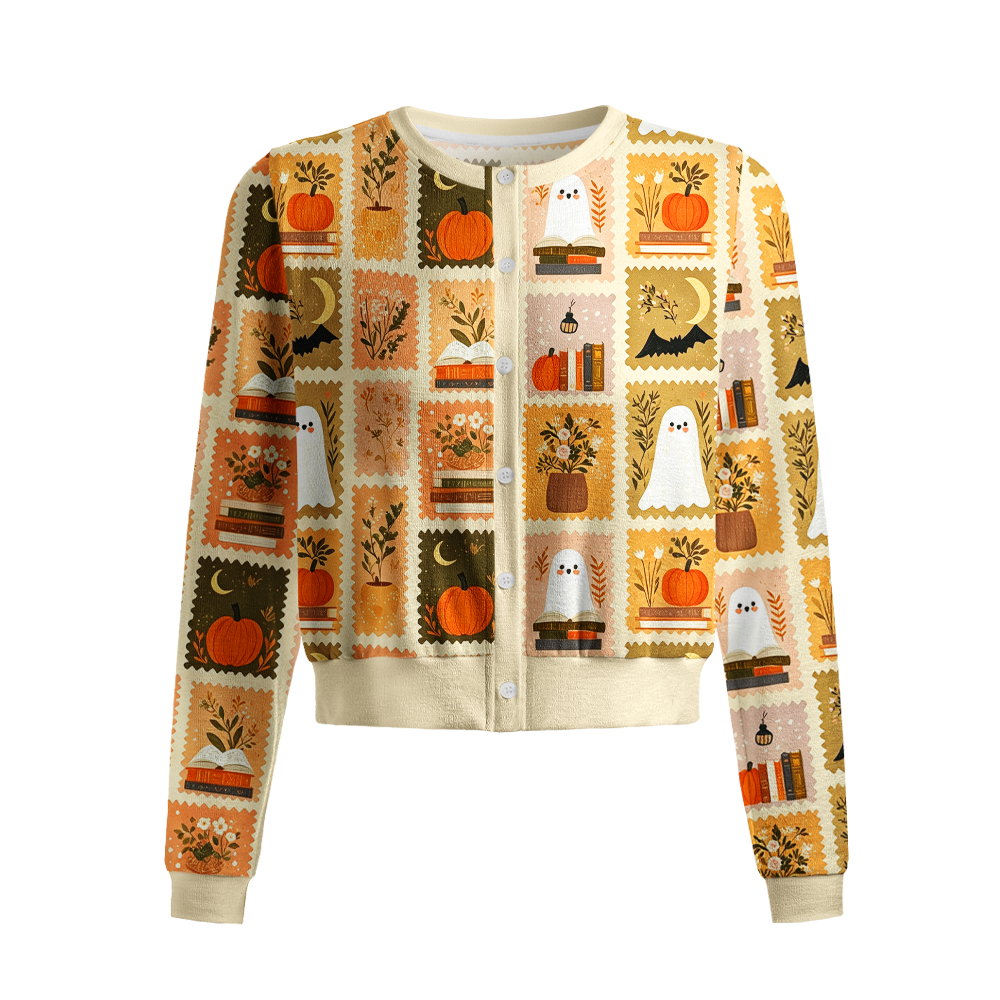 Pagewings Ghosts Love Reading Crew Neck Cardigan Sweaters