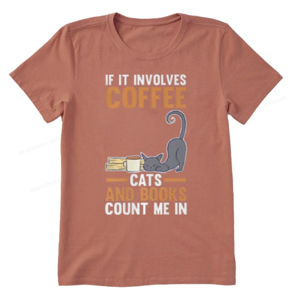Pagewings Cats Reading Books Coffee T Shirts Unisex Classic T-shirt