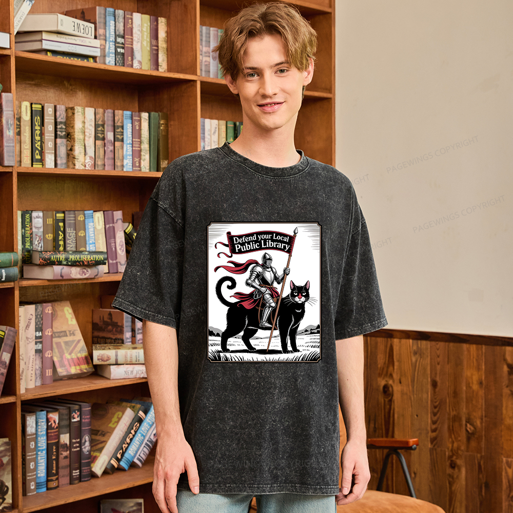Pagewings Defend Your Local Public Library  Unisex Washed T-shirt