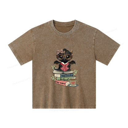Pagewings Cute Dragon Read Books Be Kind Stay Weird Unisex Kids Washed T-shirt