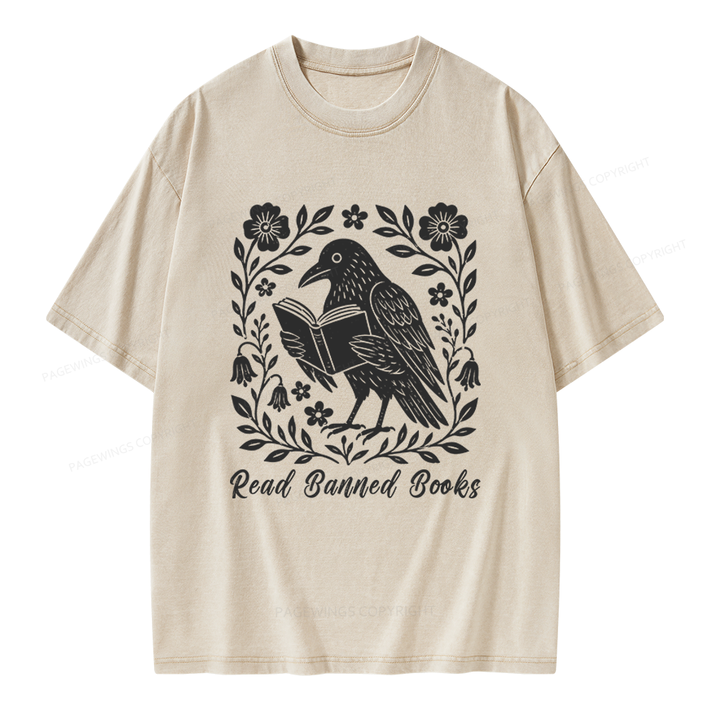 Pagewings Read Banned Books Unisex Washed T-shirt