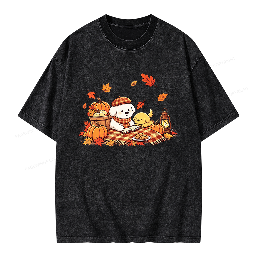 Pagewings Fall Dog Unisex Washed T-shirt