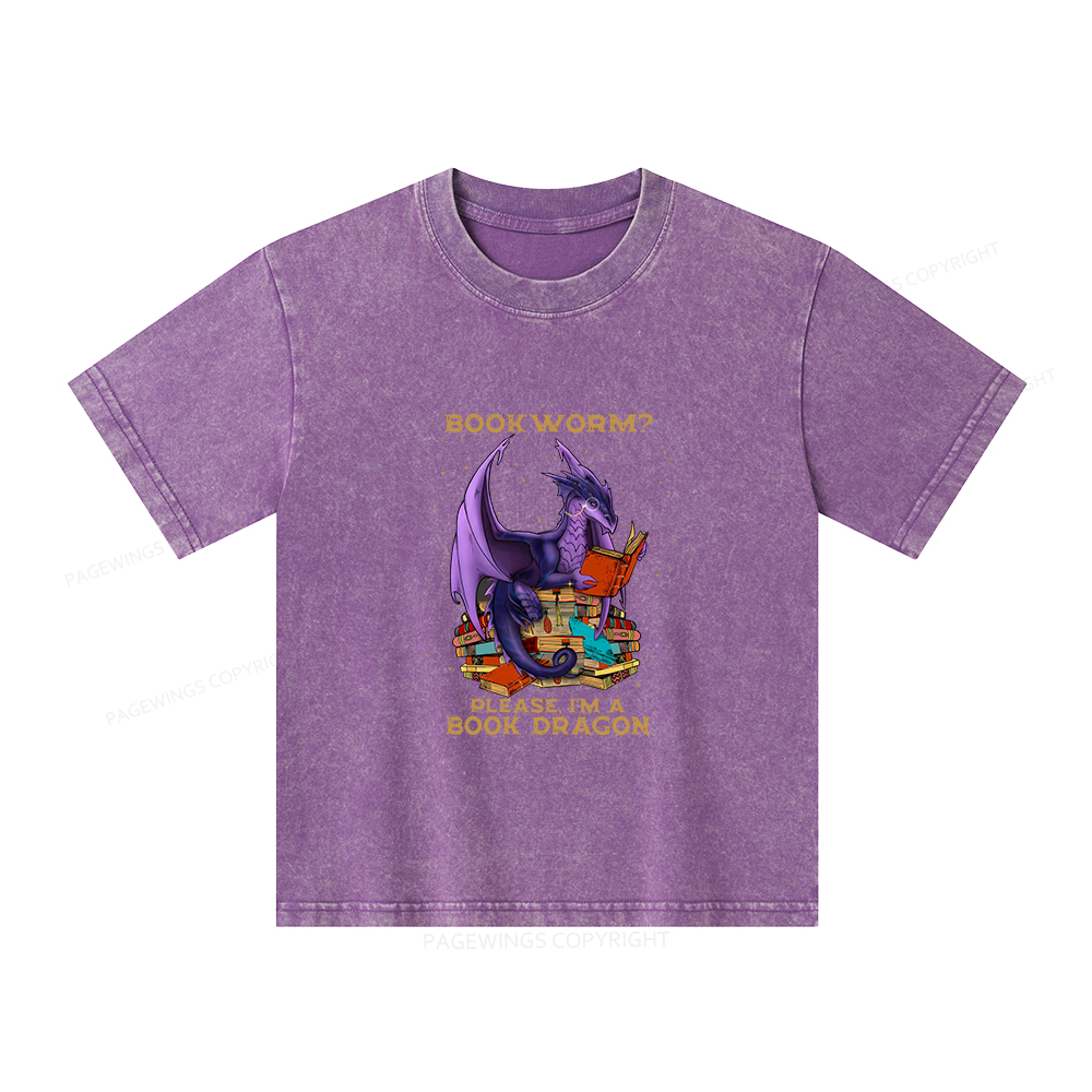 Pagewings Bookworm Please I'm A Book Dragon Unisex Kids Washed T-shirt