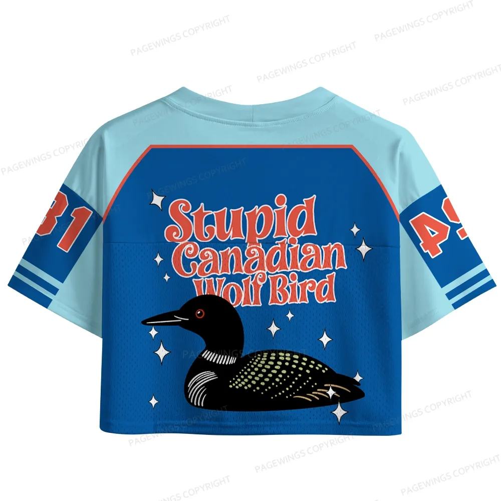 Pagewings Stupid Canadian Wolf Bird Women's Crop Mesh Jersey