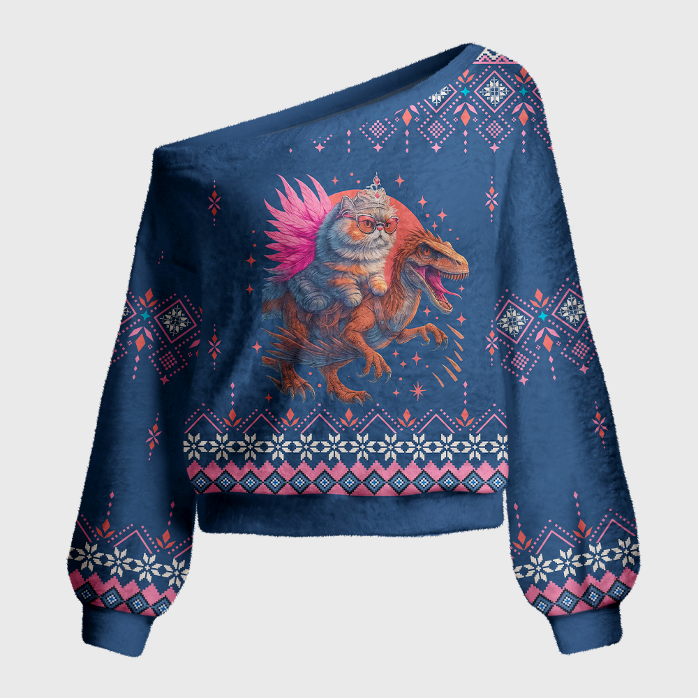 8045XPagewings Sci Fi Bookish Off Shoulder Ugly Knit Sweater