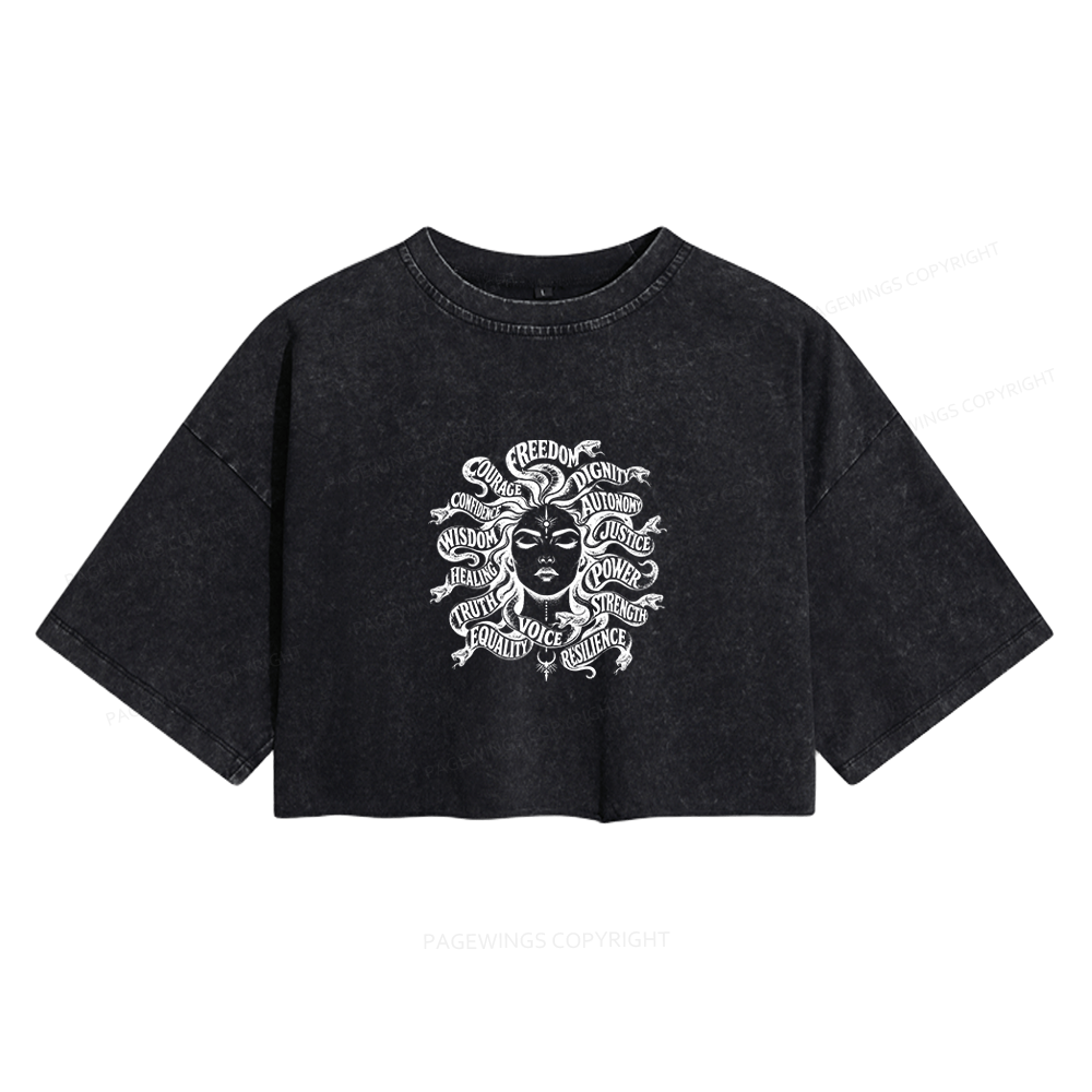 Pagewings Greek Mythology Women's Washed Cropped T-shirt