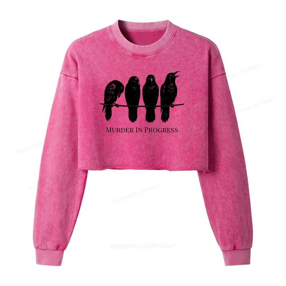 Pagewings Murder In Progress Washed Crop Sweatshirt