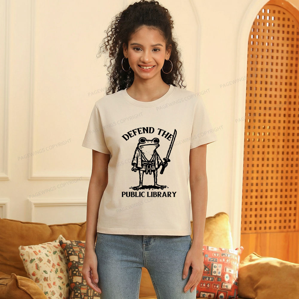 Pagewings Defend Your Public Library Women's Washed T-shirt