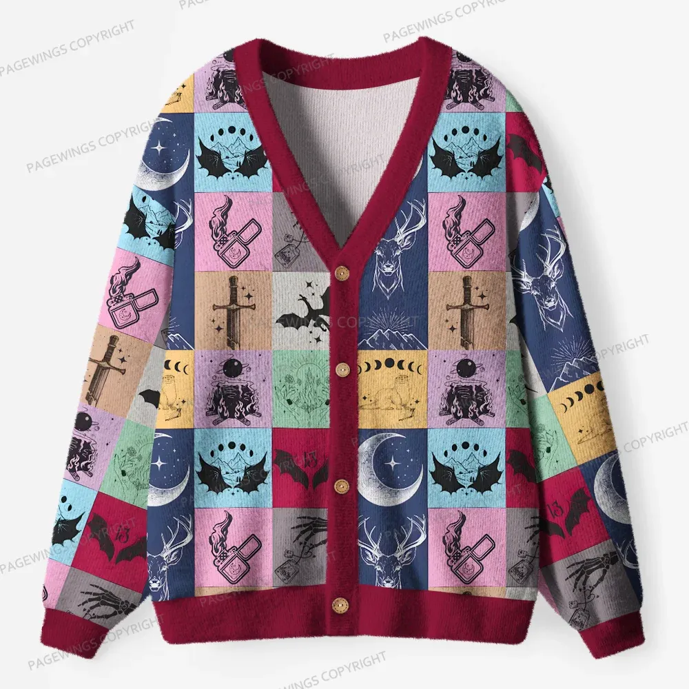 Pagewings Fantasy Book Lover Unisex Ugly Cardigan Sweaters