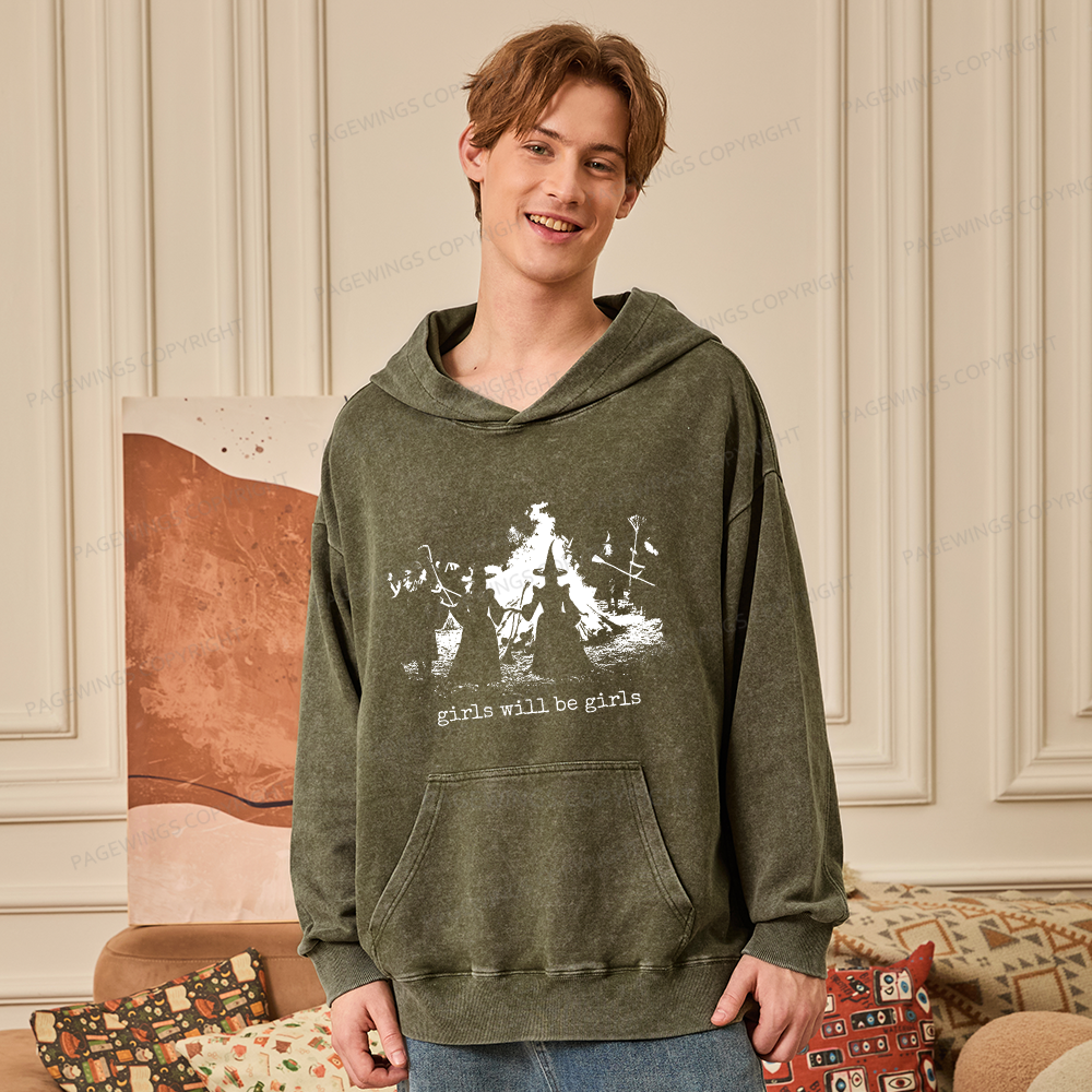 Pagewings Girls Will Be Girls Unisex Washed Hoodie