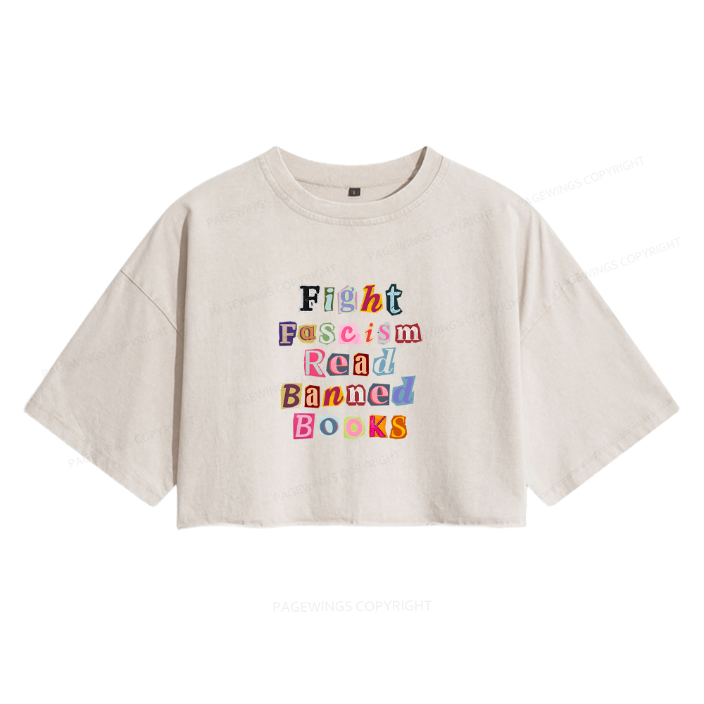 Pagewings Fight Fascism Read Books Women's Washed Cropped T-shirt