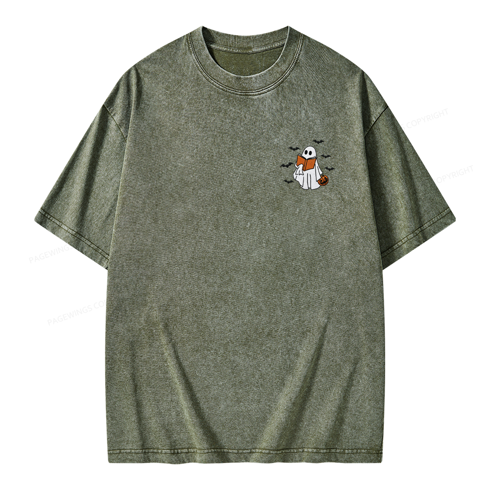 Pagewings Embroidered Book Lover Halloween Unisex Washed T-shirt
