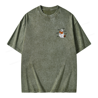 Pagewings Embroidered Book Lover Halloween Unisex Washed T-shirt
