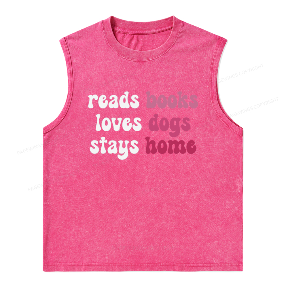 Pagewings Read Books & Lovs Dogs & Stay Home Unisex Washed Tank Top