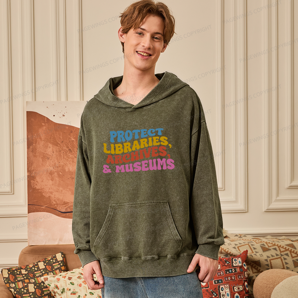 Pagewings Protect Libraries Archives And Museums Unisex Washed Hoodie