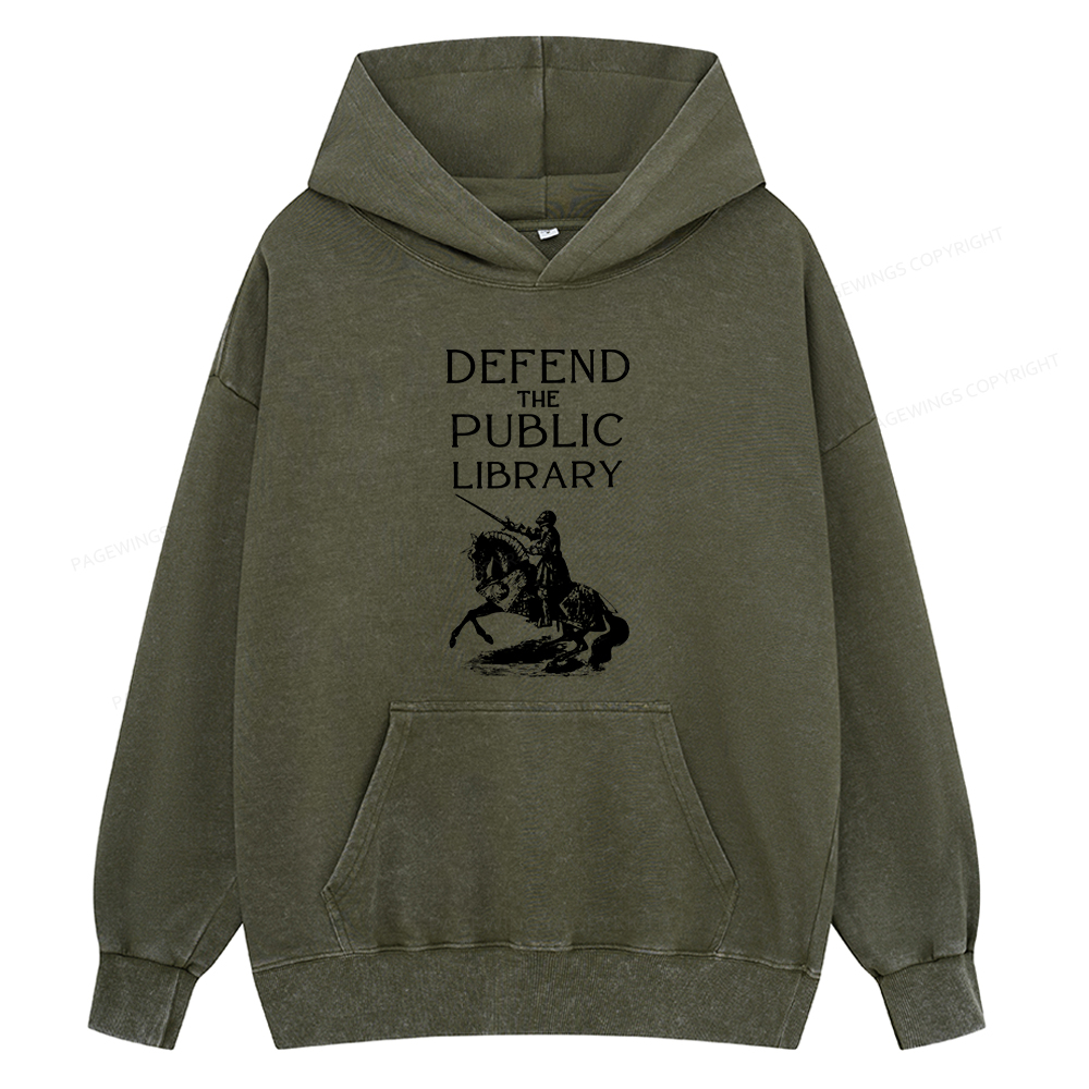 Pagewings Defend The Public Library Unisex Washed Hoodie