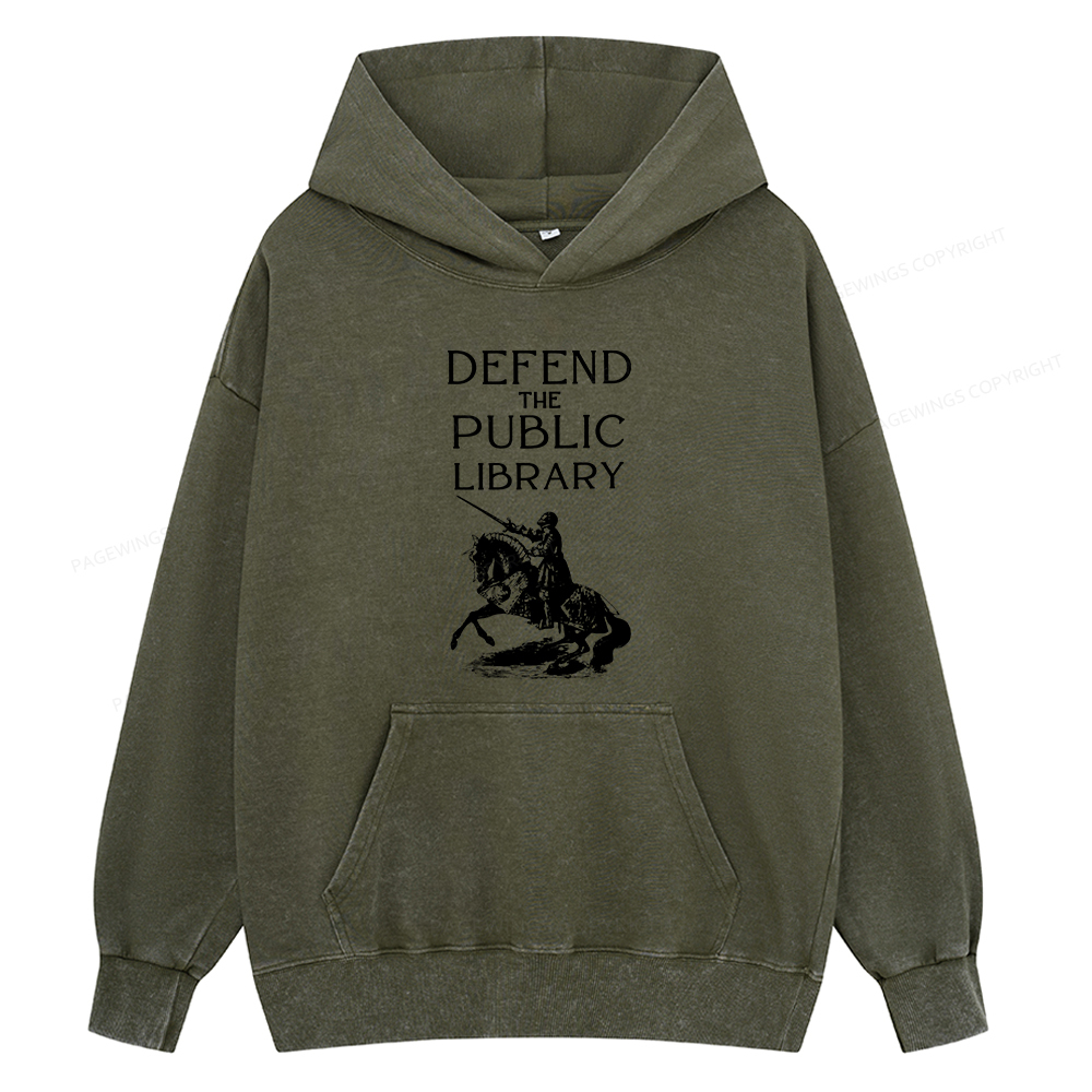 Pagewings Defend The Public Library Unisex Washed Hoodie