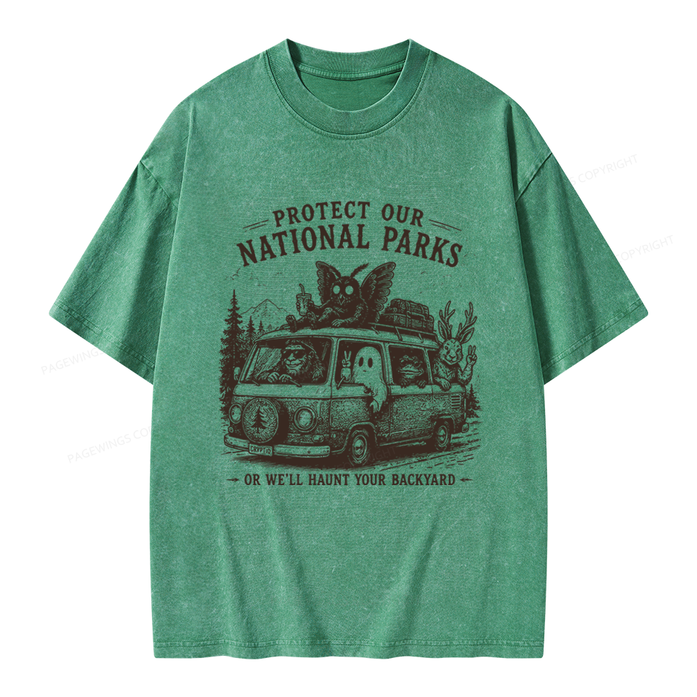 Pagewings Funny Horror Protect Our National Parks Unisex Washed T-shirt