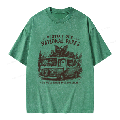 Pagewings Funny Horror Protect Our National Parks Unisex Washed T-shirt