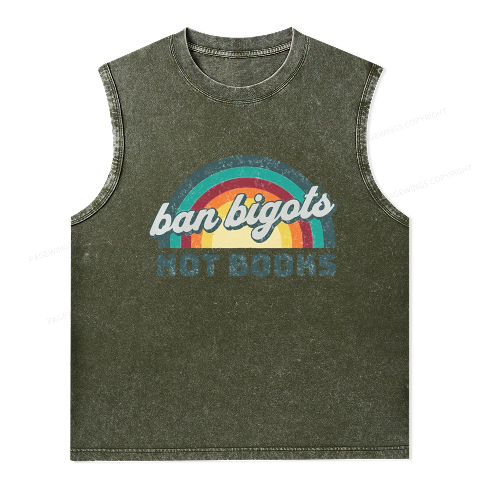 Pagewings Ban Bigots Not Books Unisex Washed Tank Top