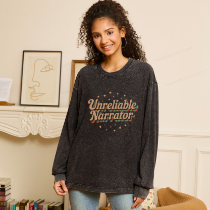 Pagewings Unreliable Narrator Unisex Washed Long Sleeve T-shirt