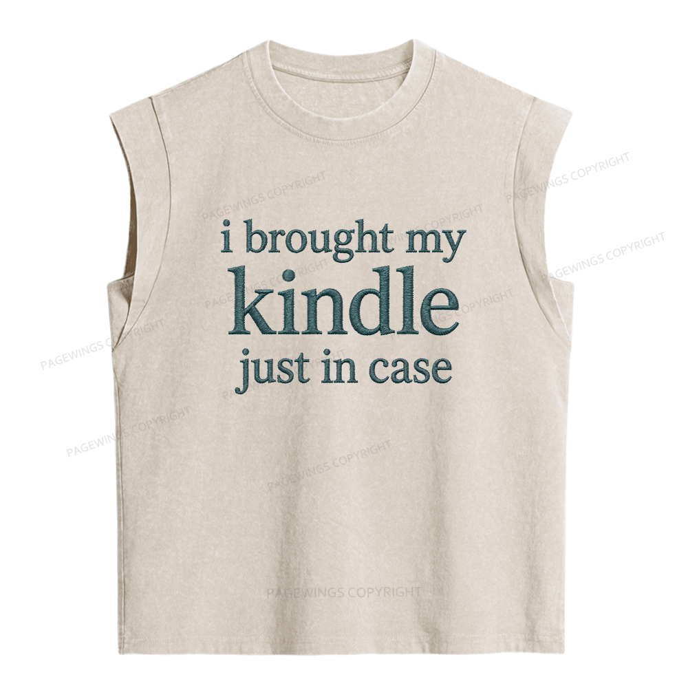 Pagewings Embroidered I Brought My Kindle Women's Washed Tank Top