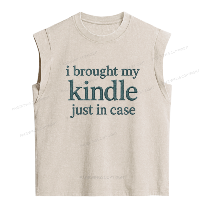 Pagewings Embroidered I Brought My Kindle Women's Washed Tank Top