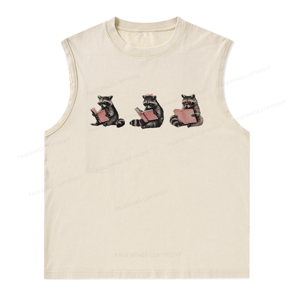 Pagewings Funny Raccoon Bookish Gift Unisex Washed Tank Top