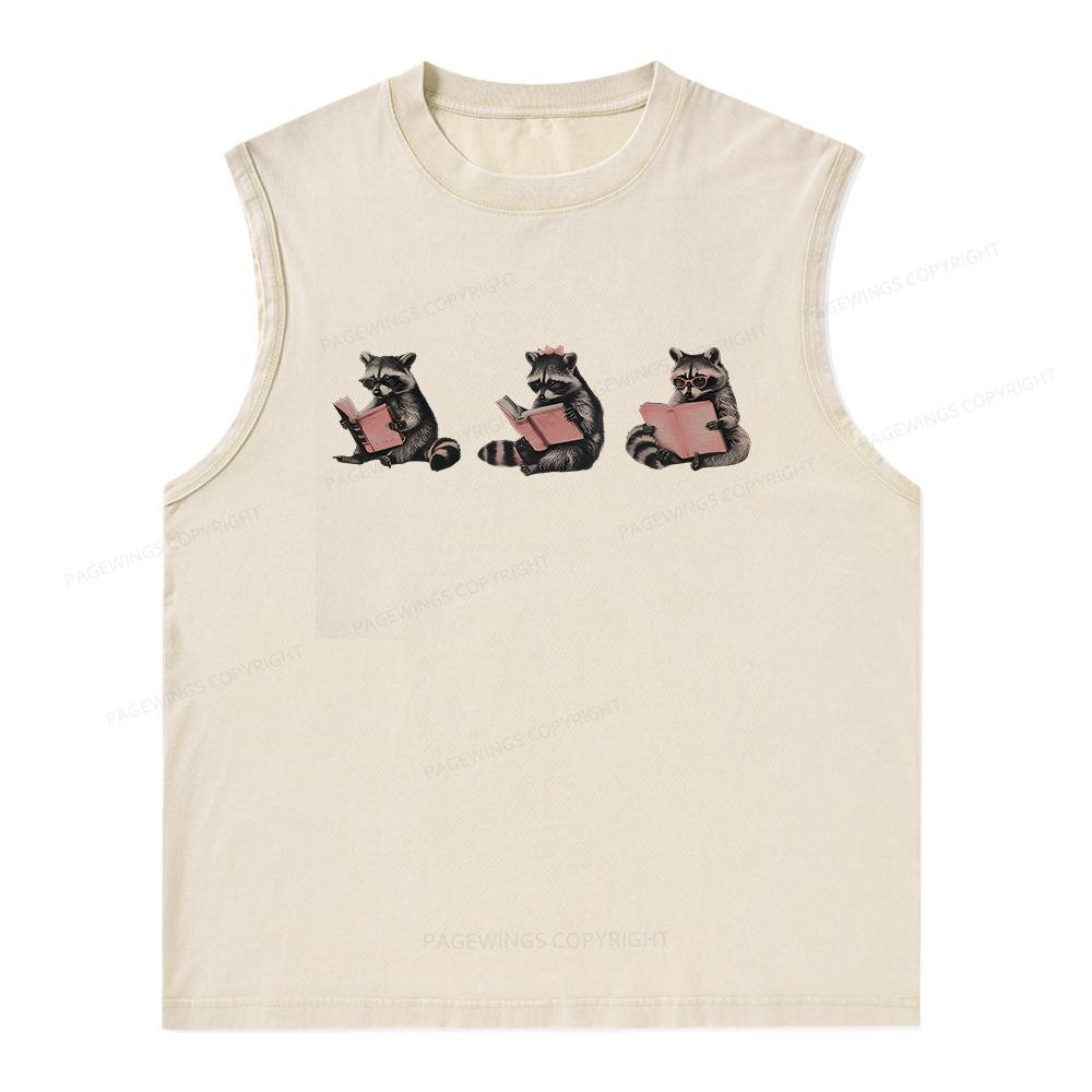 Pagewings Funny Raccoon Bookish Gift Unisex Washed Tank Top
