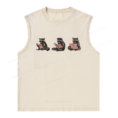 Pagewings Funny Raccoon Bookish Gift Unisex Washed Tank Top