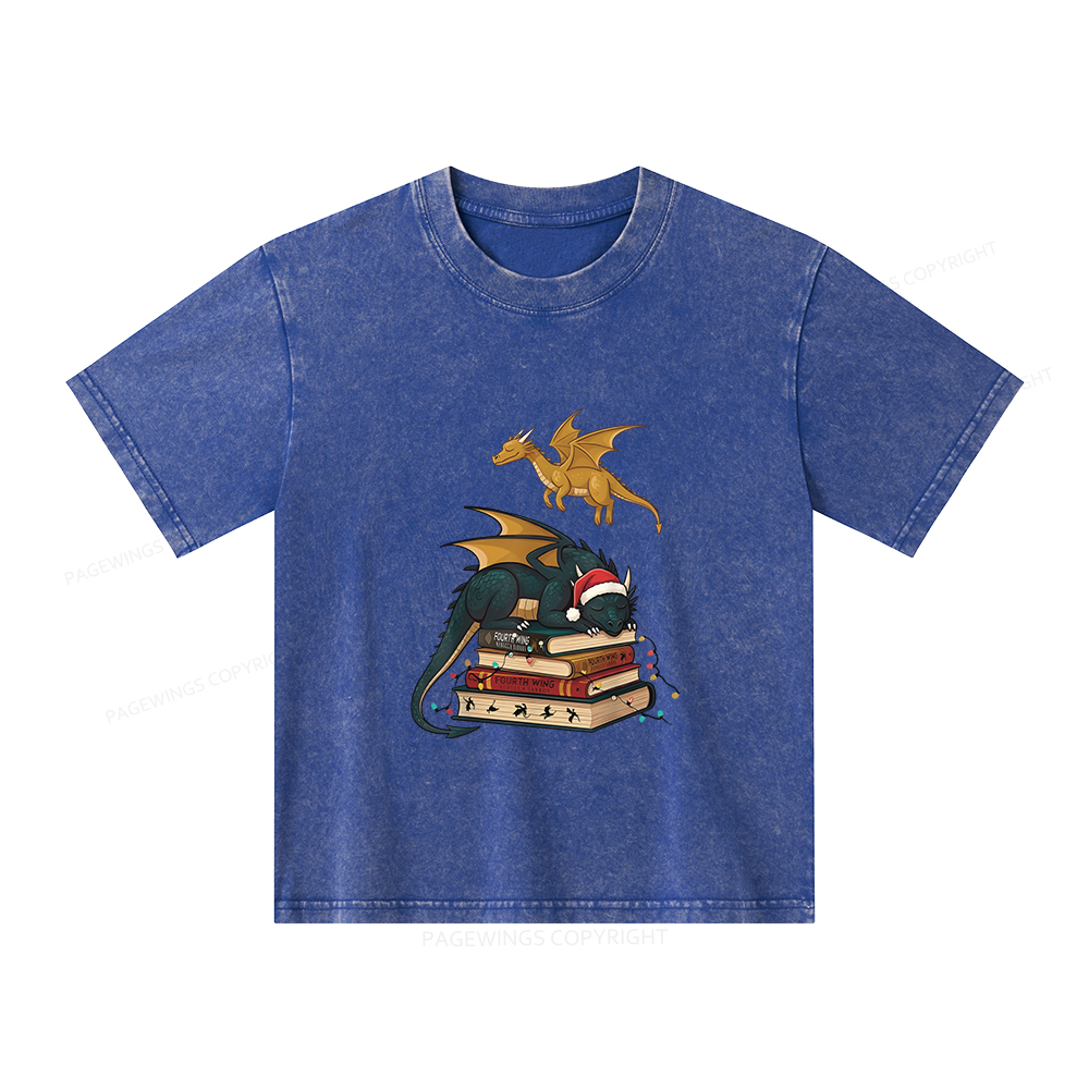 Pagewings Dragons Christmas Unisex Kids Washed T-shirt