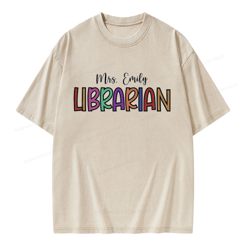 Pagewings Personalized Name Librarian Unisex Washed T-shirt