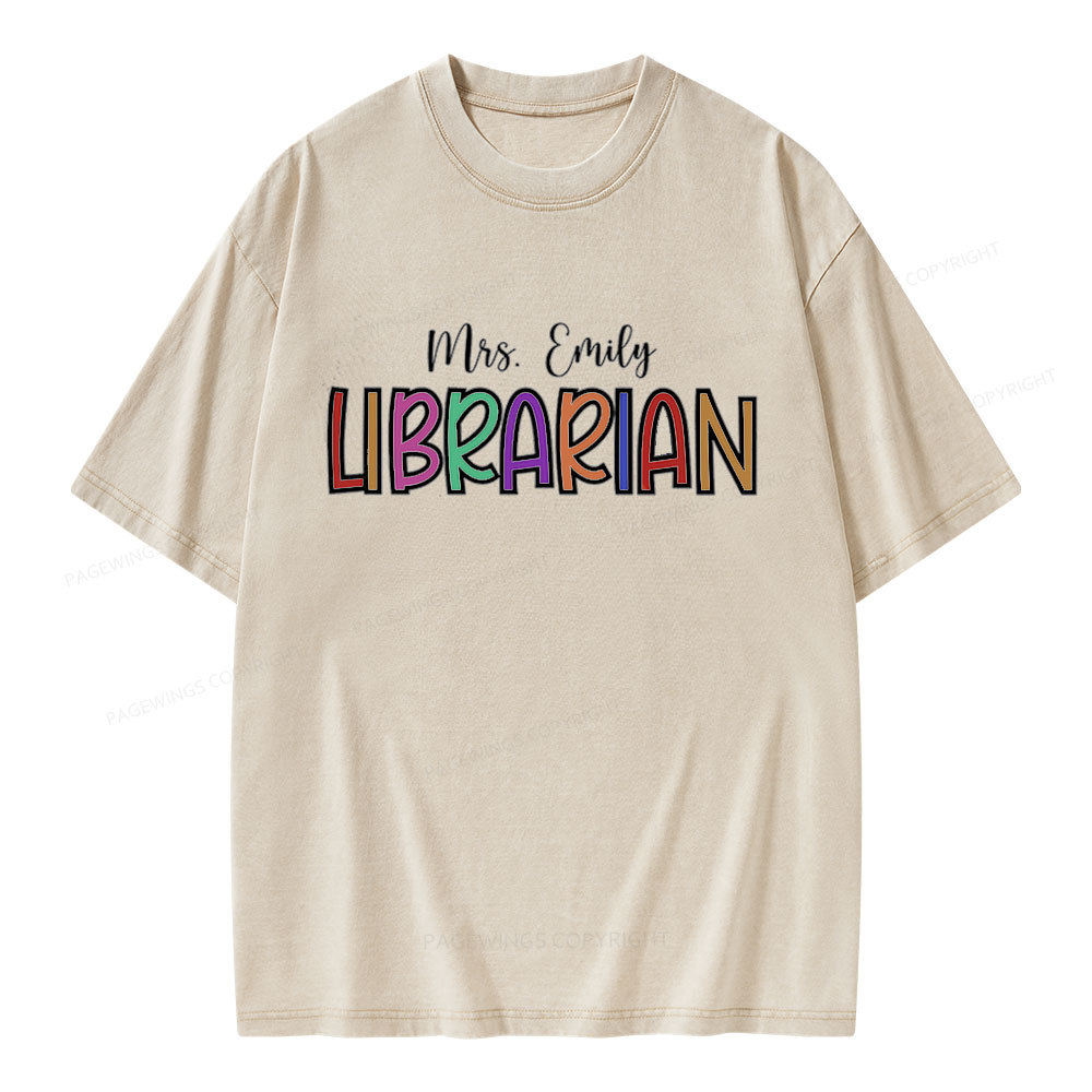 Pagewings Personalized Name Librarian Unisex Washed T-shirt
