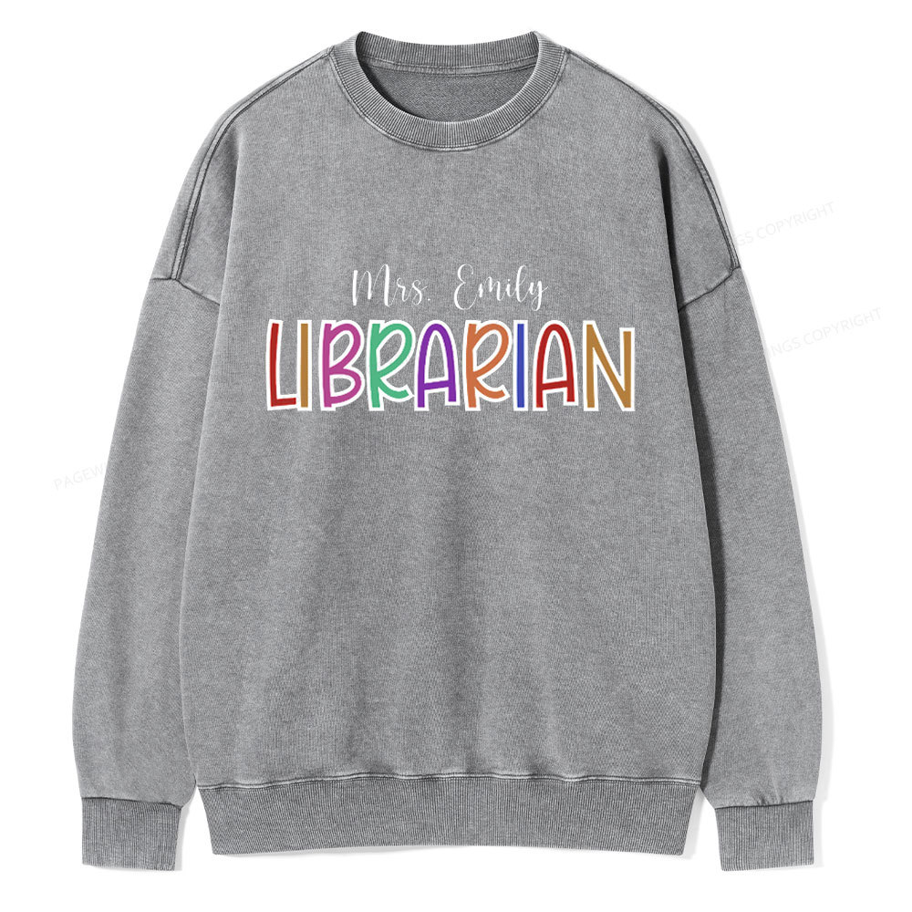 Pagewings Personalized Name Librarian Unisex Washed Sweatshirt