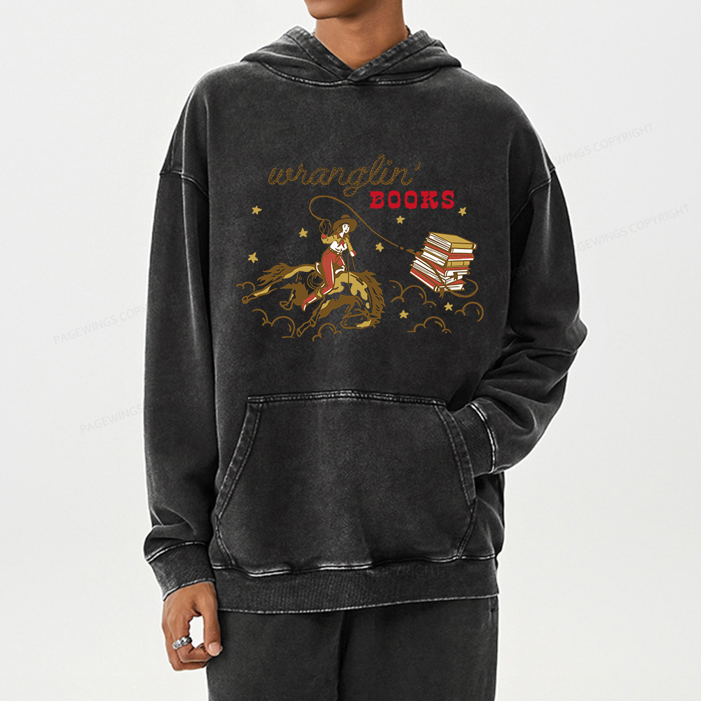 Pagewings Wranglin' Books Unisex Washed Hoodie