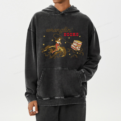 Pagewings Wranglin' Books Unisex Washed Hoodie
