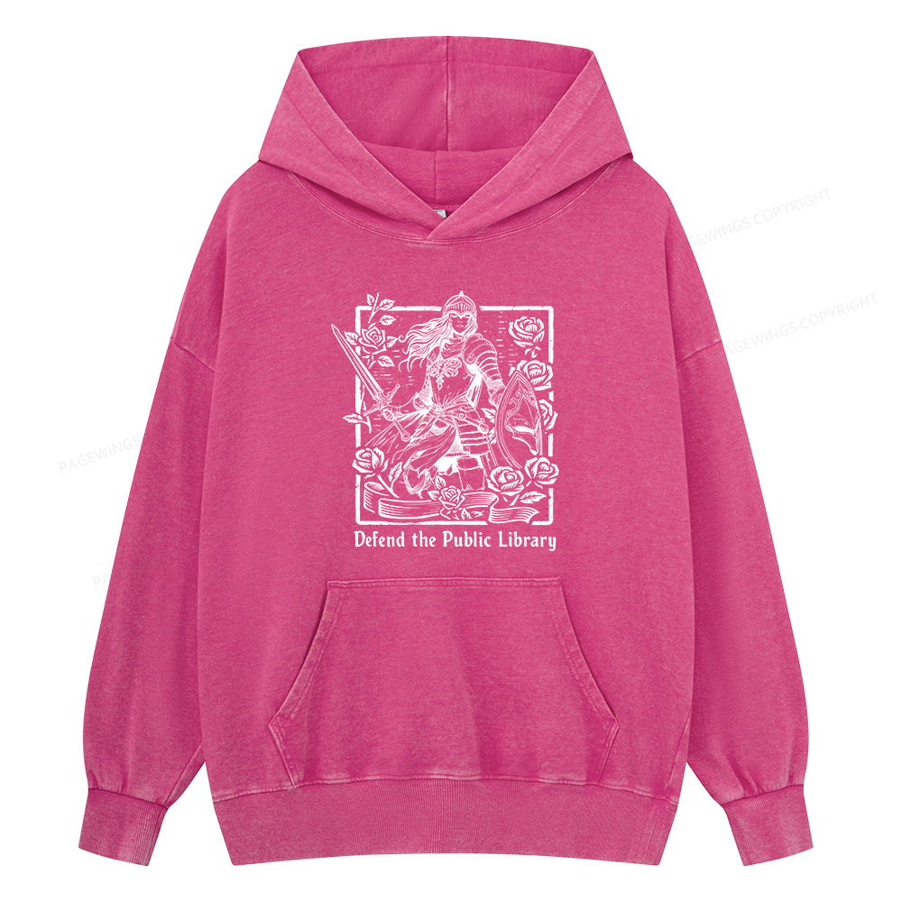 Pagewings Defend The Public Library Unisex Washed Hoodie