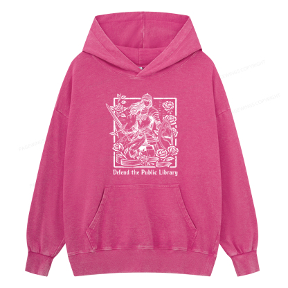Pagewings Defend The Public Library Unisex Washed Hoodie