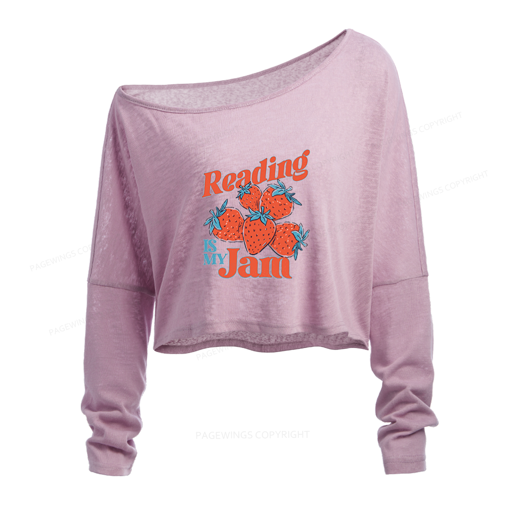 Pagewings Reading Is My Jam Slouchy Long Sleeve Off Shoulder T-shirt